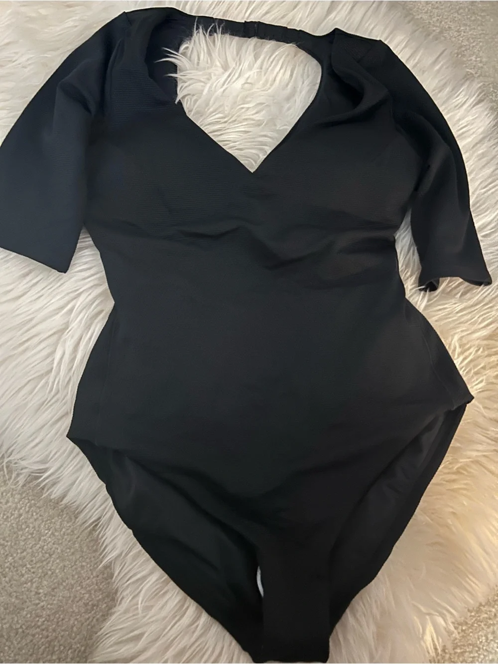 New season! Spanx Piqué Shaping Short Sleeve One-Piece Rashguard Swimsuit